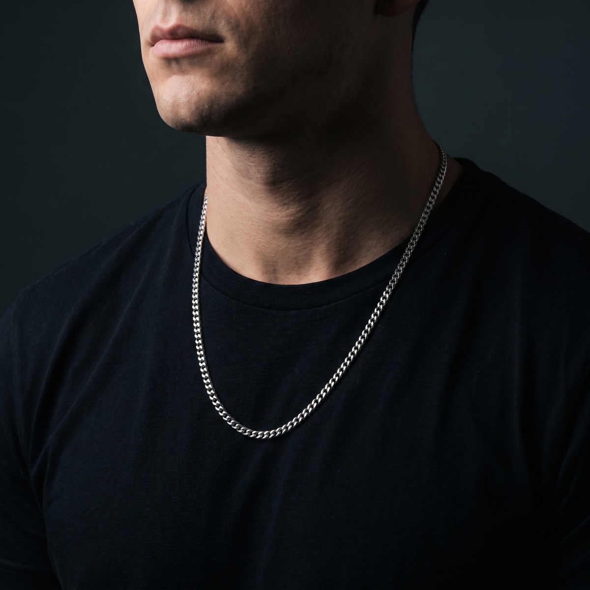3mm Cuban link chain in 316L steel, worn